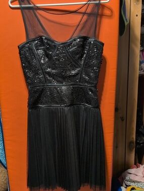 BCBG Black Pleated Tulle Dress